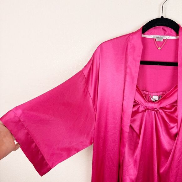 Victorias Secret Pink Robe Nightgown Slip Sexy Set Pink Large - Picture 2 of 11